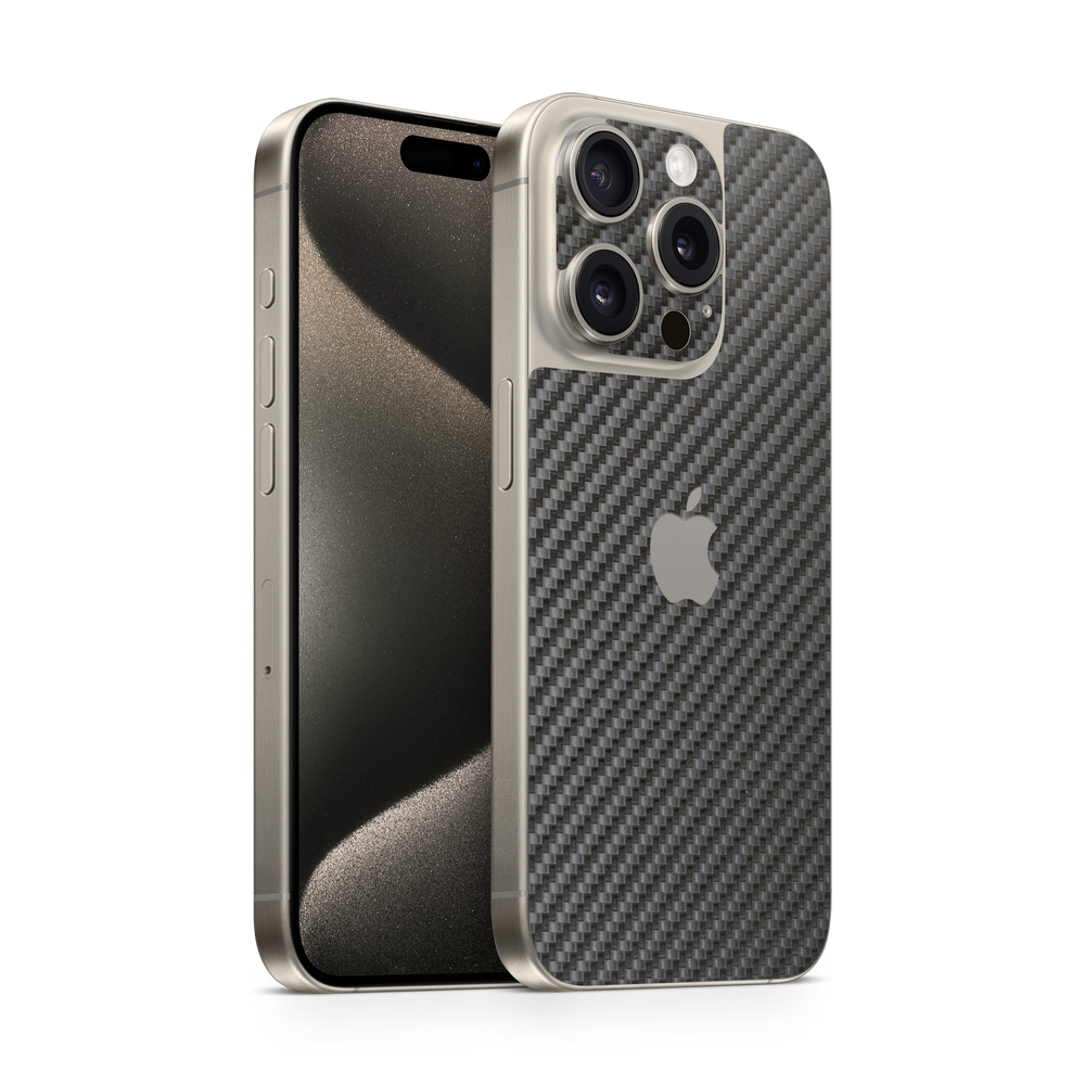 Apple Iphone 15 Professional Max Essentials Black Carbon Fiber Skin Wrap Cover