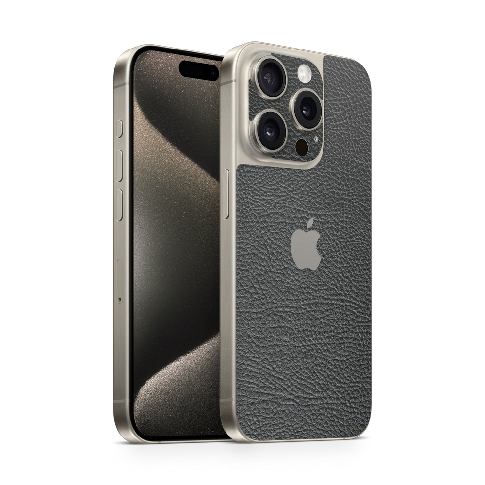 Apple Iphone 15 Professional Max Essentials Black Leather Skin Wrap Cover