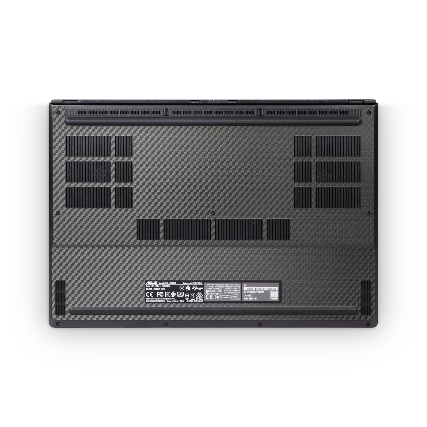 Asus Proart P16 2024 Professional Bottom Black Carbon Fiber Skin Wrap Cover