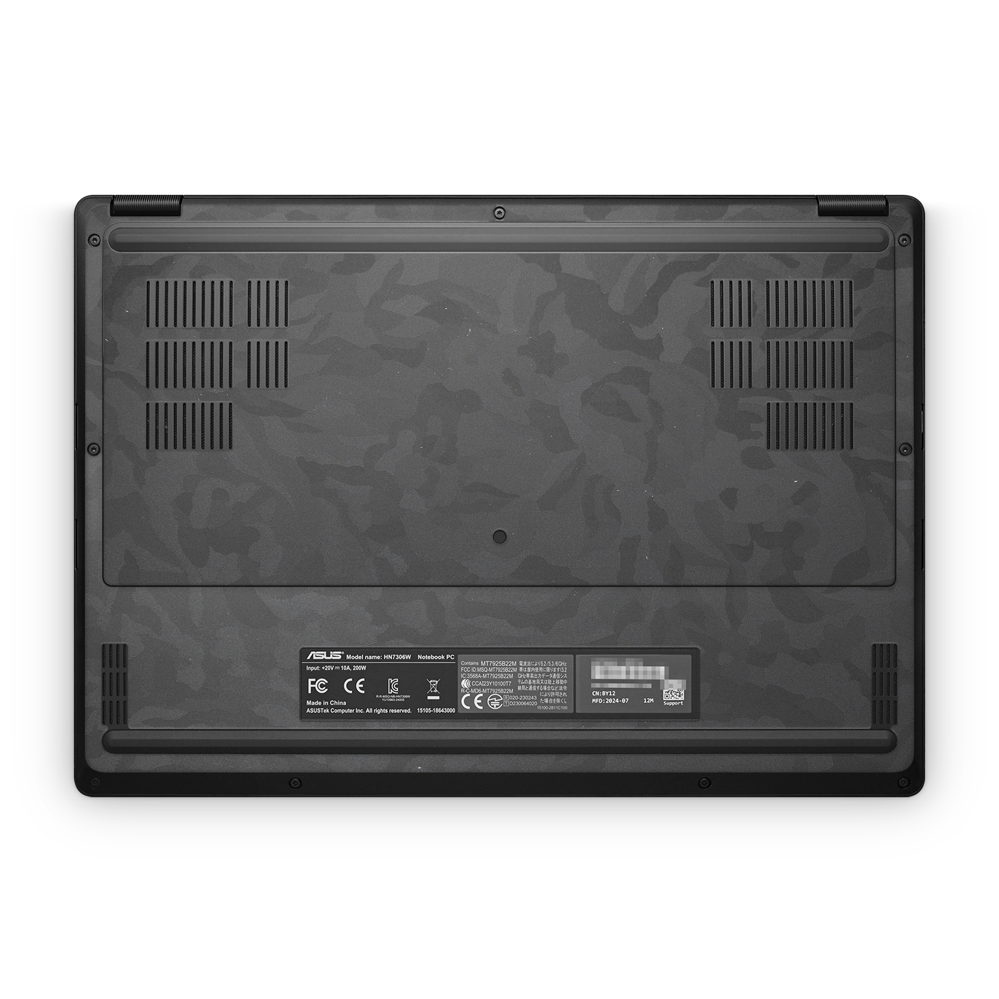 Asus Proart Px13 2024 Professional Bottom Black Camo Skin Wrap Cover