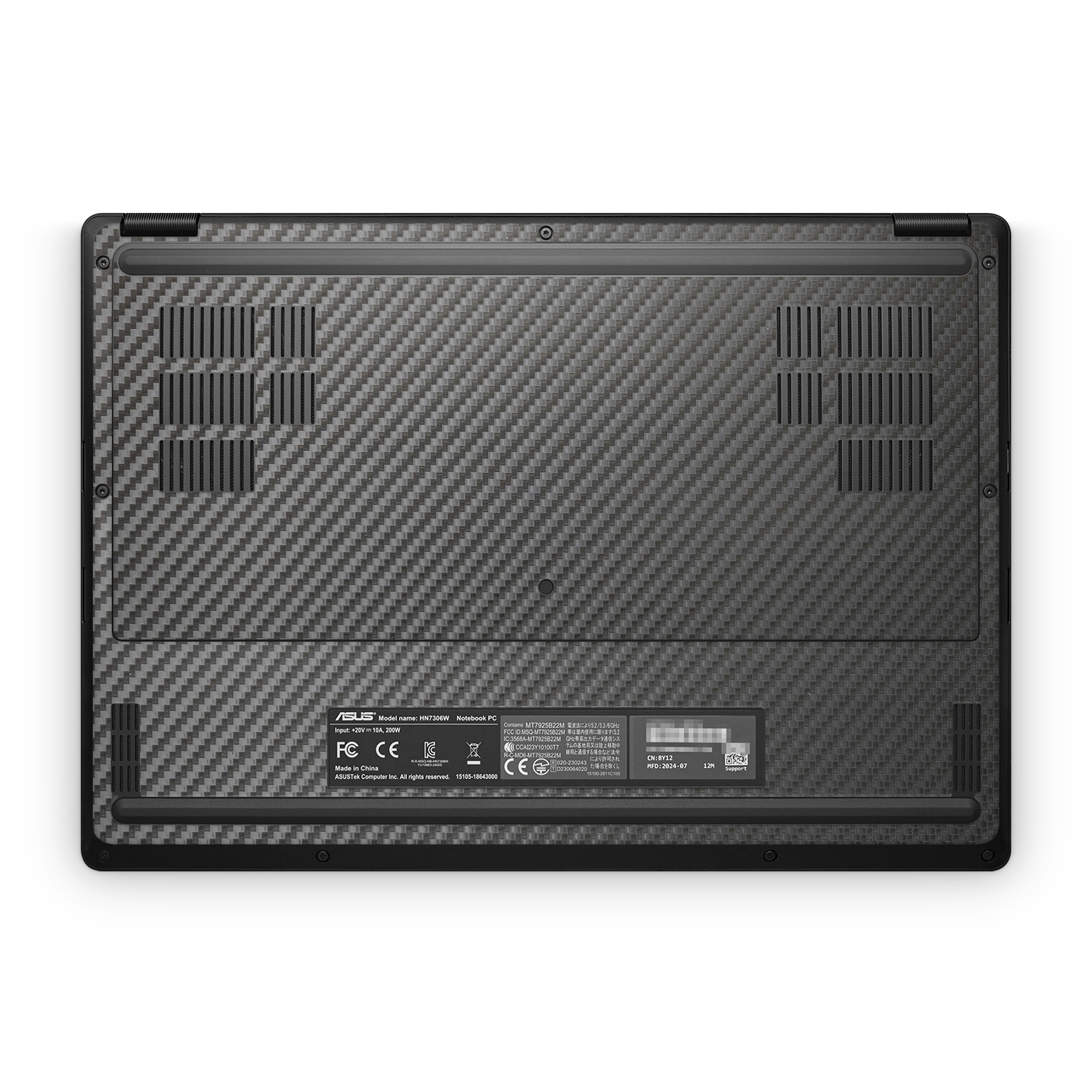 Asus Proart Px13 2024 Professional Bottom Black Carbon Fiber Skin Wrap Cover