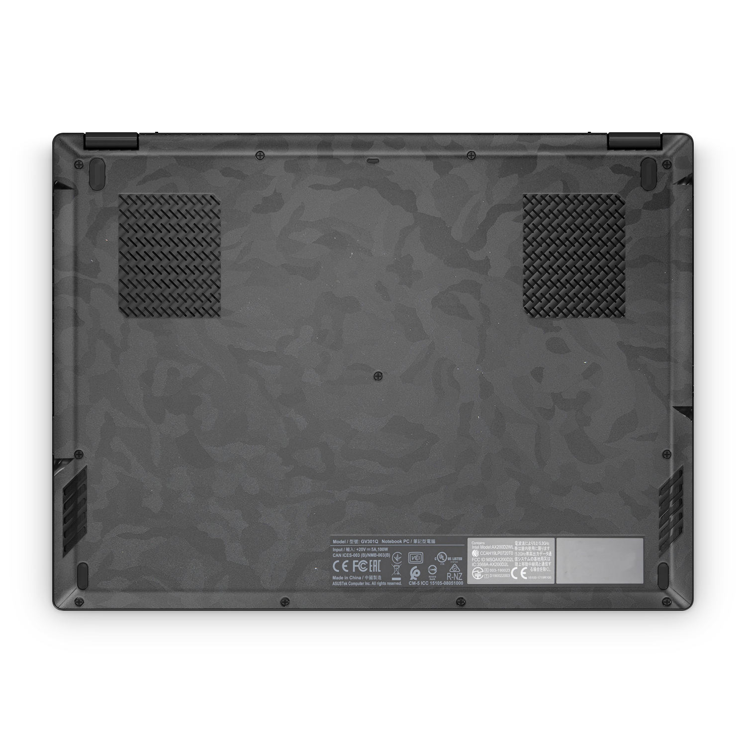 Asus Rog Flow X13 2021 2022 Professional Bottom Black Camo Skin Wrap Cover