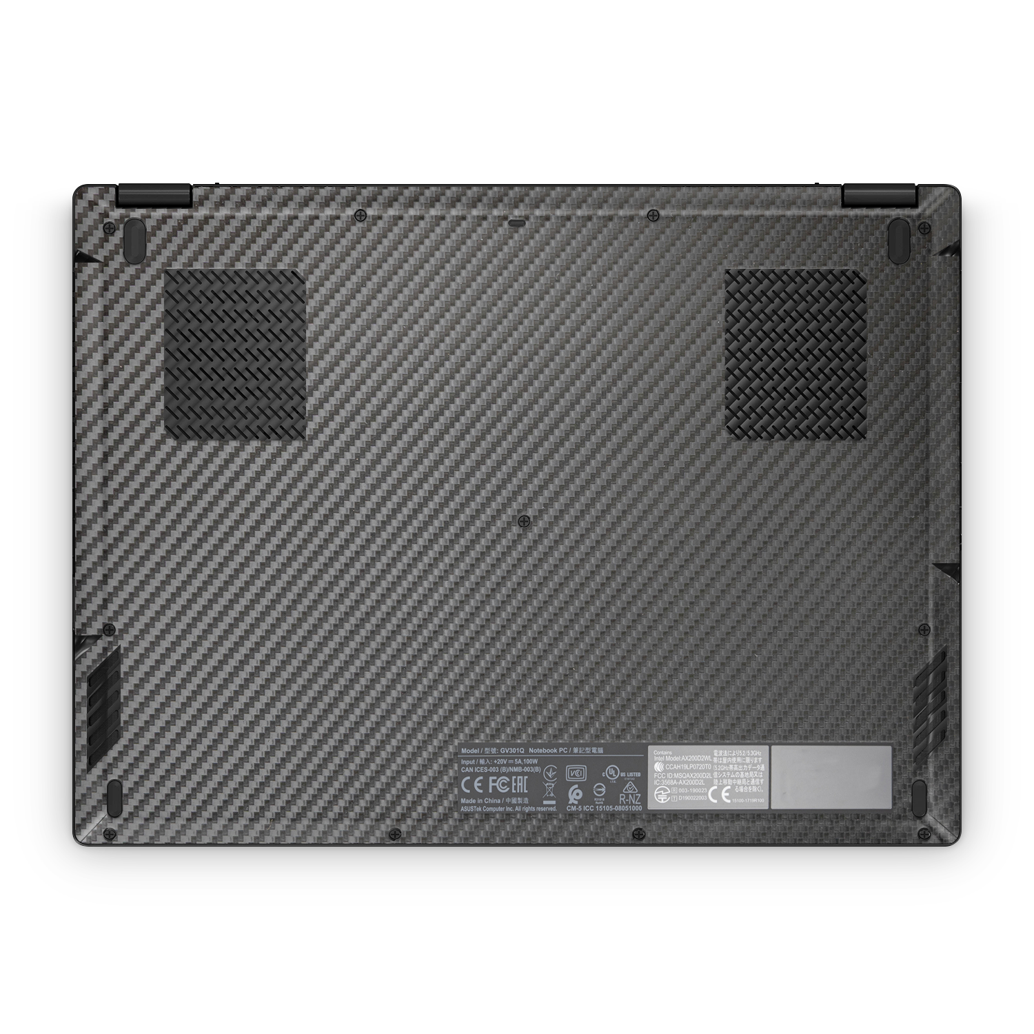 Asus Rog Flow X13 2021 2022 Professional Bottom Black Carbon Fiber Skin Wrap Cover