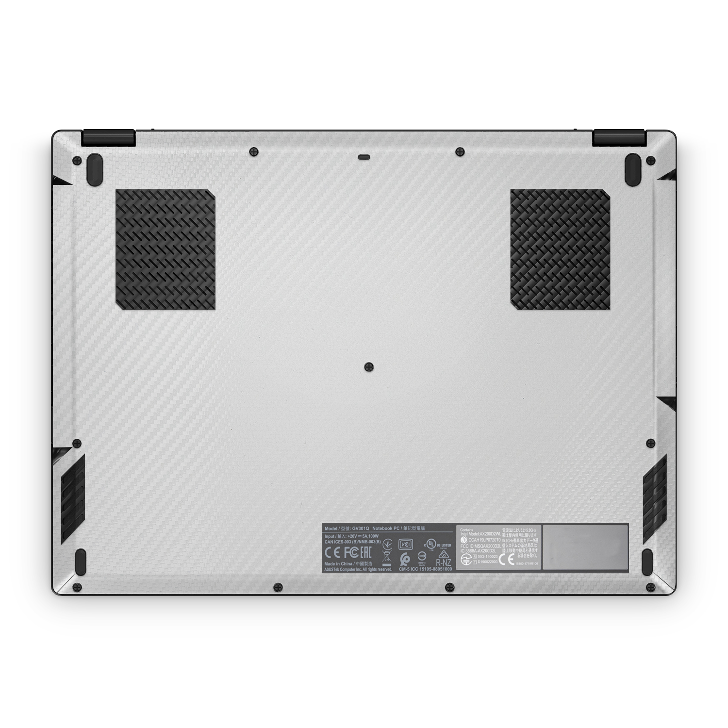 Asus Rog Flow X13 2021 2022 Professional Bottom White Carbon Fiber Skin Wrap Cover