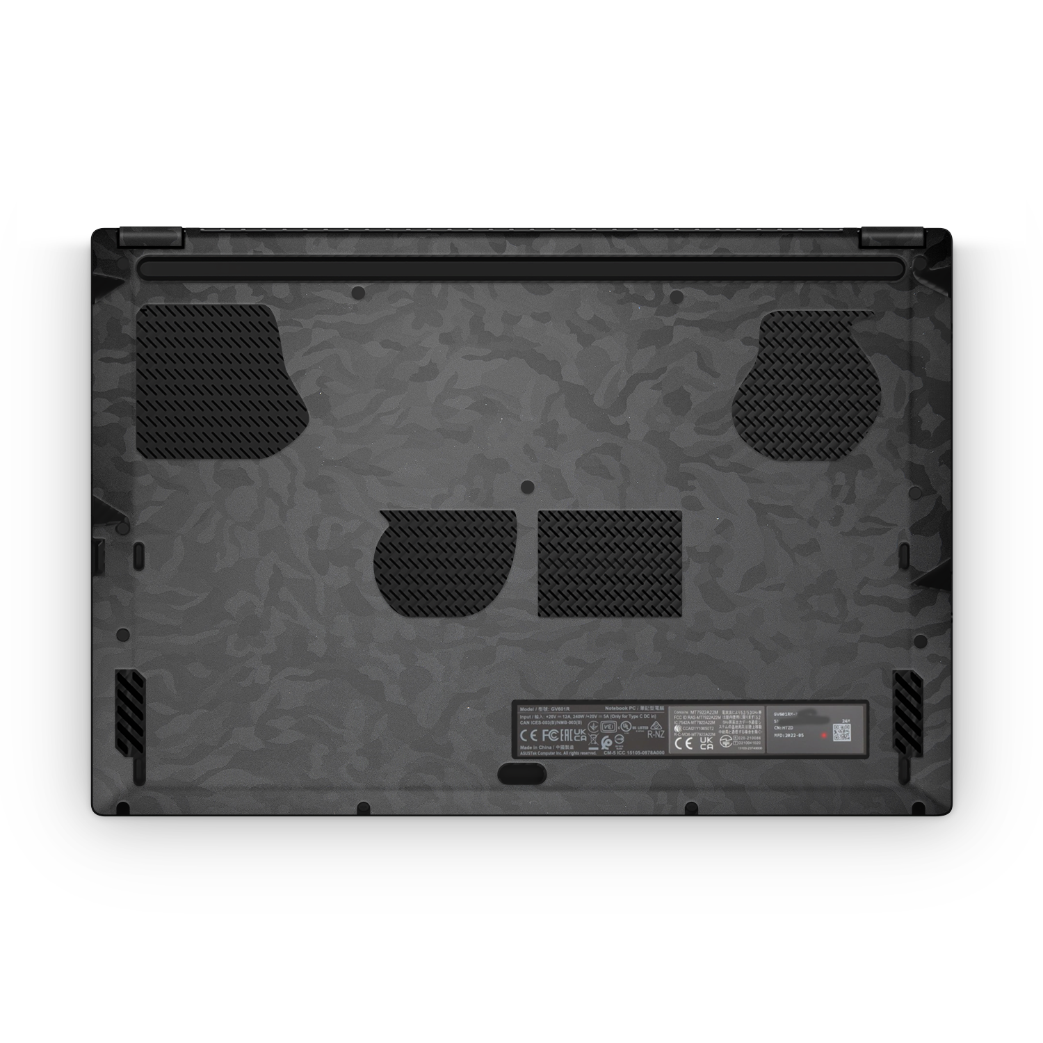 Asus Rog Flow X16 2022 Professional Bottom Black Camo Skin Wrap Cover