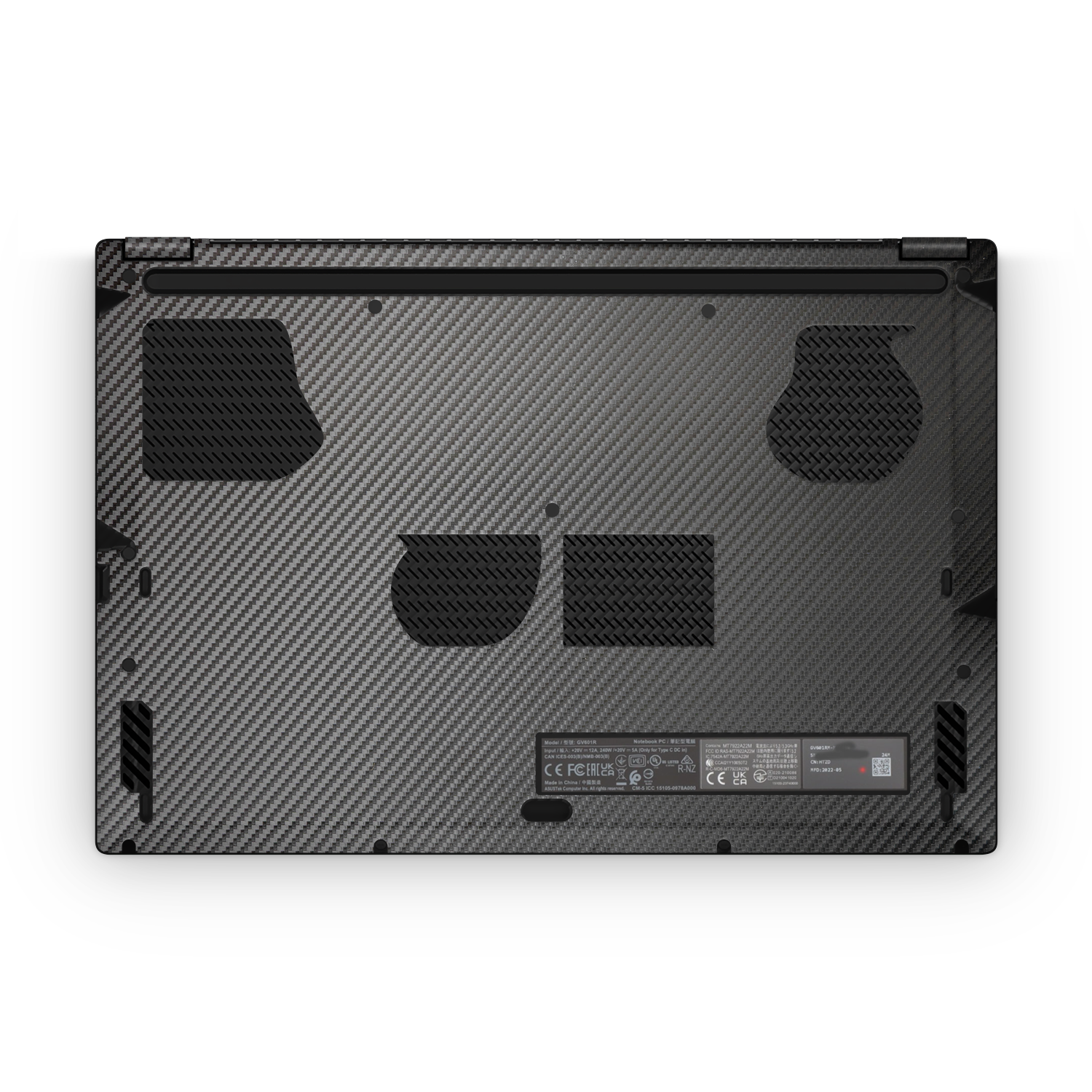 Asus Rog Flow X16 2022 Professional Bottom Black Carbon Fiber Skin Wrap Cover