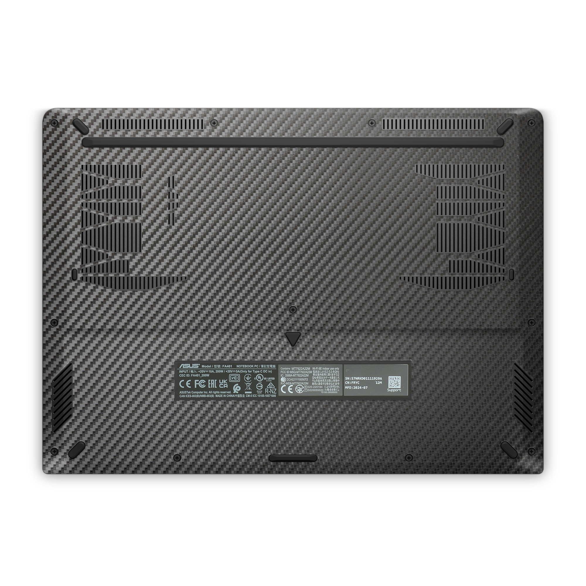 Asus Tuf A14 2024 Professional Bottom Black Carbon Fiber Skin Wrap Cover