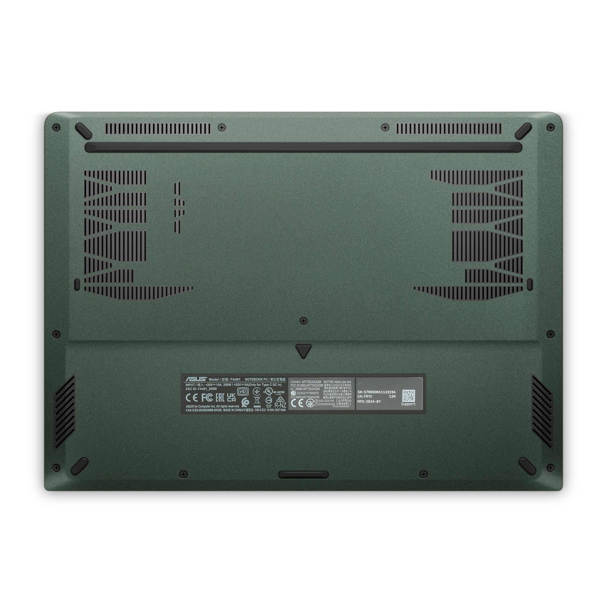 Asus TUF A14 2024 Professional Bottom Matte Green Metallic Skin Wrap Cover