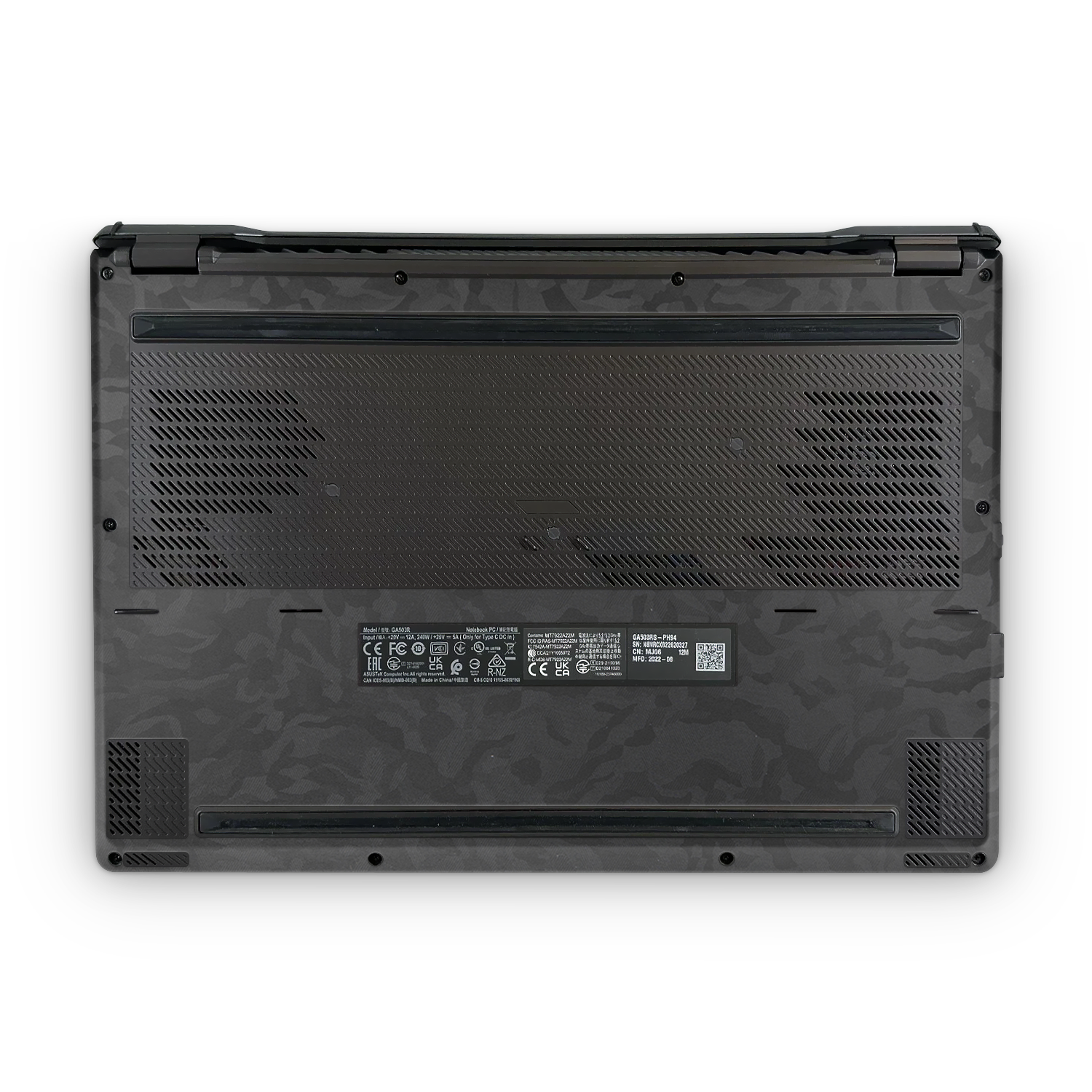 Asus Zephyrus G15 2022 Professional Bottom Black Camo Skin Wrap Cover