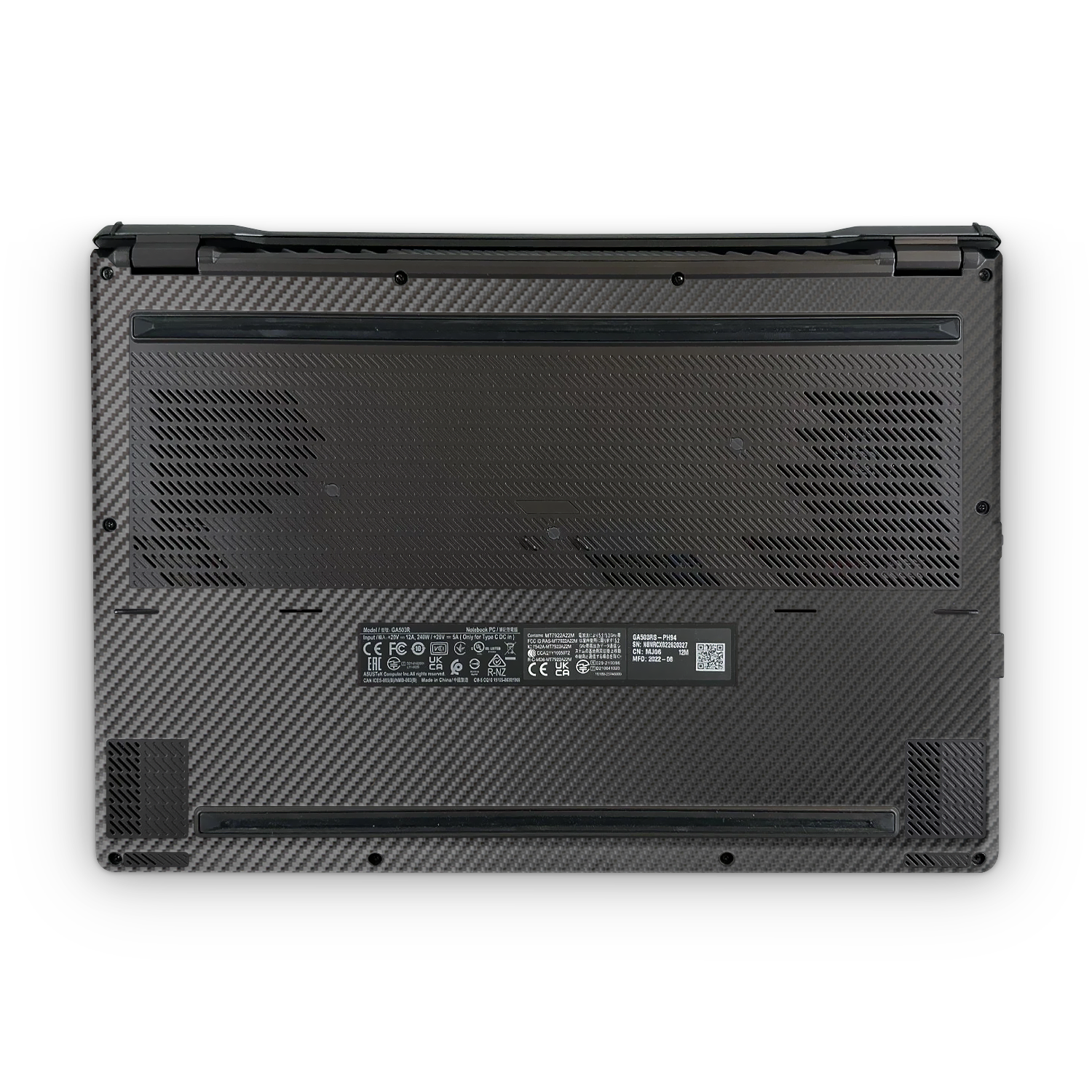 Asus Zephyrus G15 2022 Professional Bottom Black Carbon Fiber Skin Wrap Cover