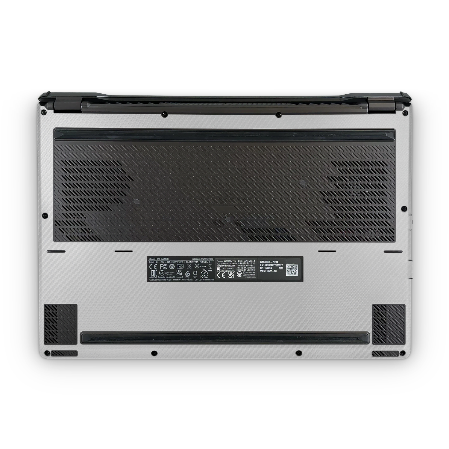 Asus Zephyrus G15 2022 Professional Bottom White Carbon Fiber Skin Wrap Cover